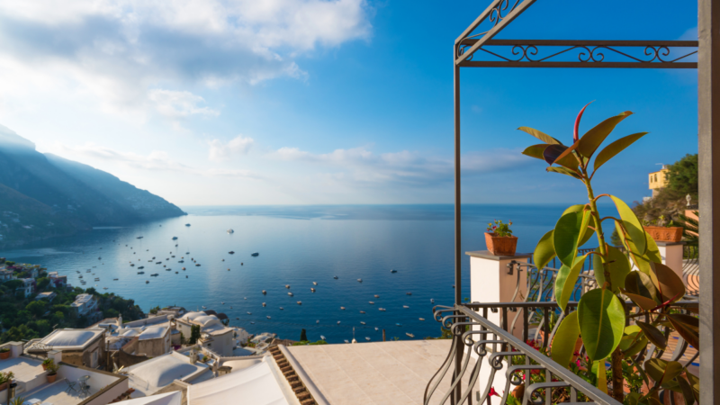 Private villa terrace overlooking the coastline and sea in Positano, Italy