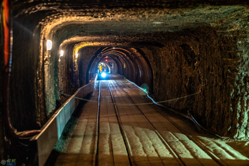 Underground passage and track inside the Hallstatt Salt Mine