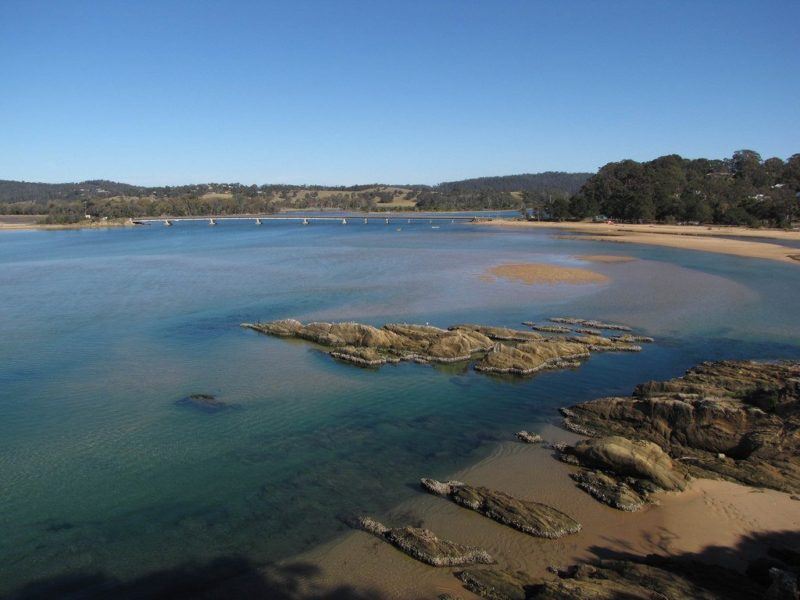 Waters and rocks along Tathra Beach. One of the best NSW beaches on the south coast.