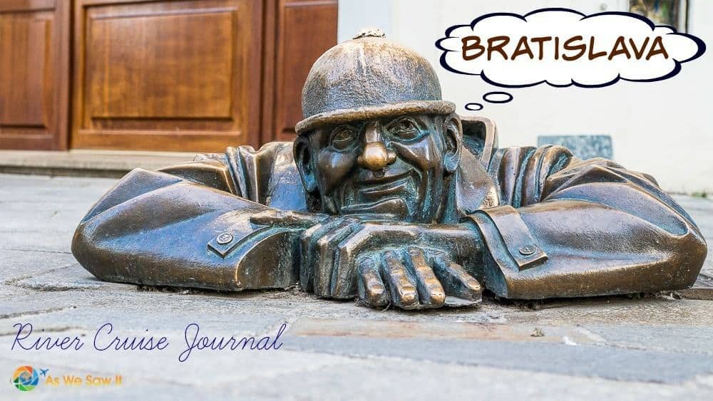 Famous Bratislava statue of man emerging from manhole