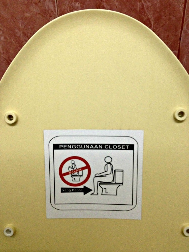 Instructions that toilets are for sitting not squatting.