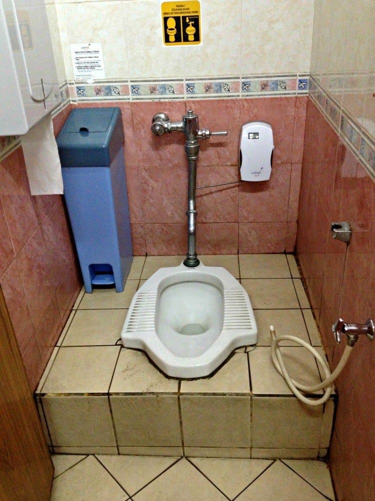 Porcelain squat toilet in a public bathroom