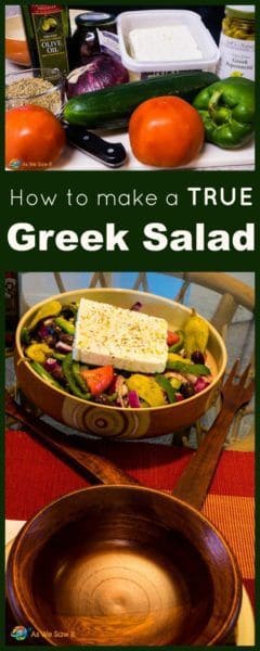 True Greek Salad is light and refreshing, and full of healthy ingredients. With minimal prep, it makes an easy main dish - no wonder it's such a popular food in Greece! Learn how to make authentic "horiatiki salata" the right way. #salads #greece #easy #vegetarian #recipes #healthfood