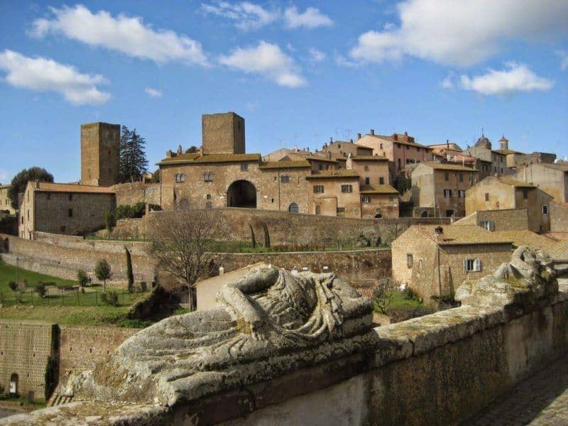 Town of Tuscania Lazio - traces of Etruscan and Roman walls and foundations are easily visible around the hill.