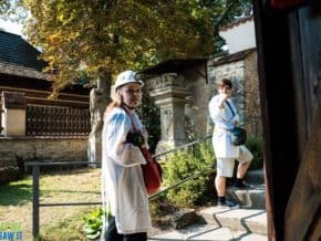 Dressed properly to explore the catacombs in Kutna Hora, Czech Republic