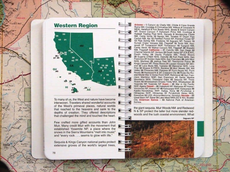 passport map of all national parks in America's Western Region