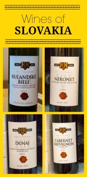 Collage of four Slovak wines. Text overlay says Wines of Slovakia